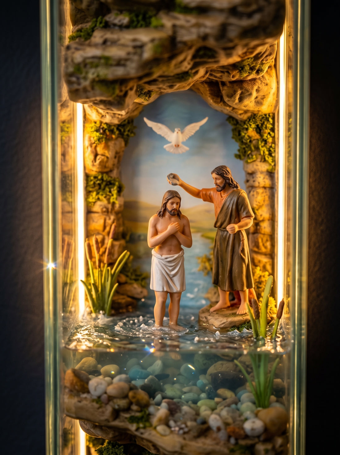 The Baptism scene inside the glass cross