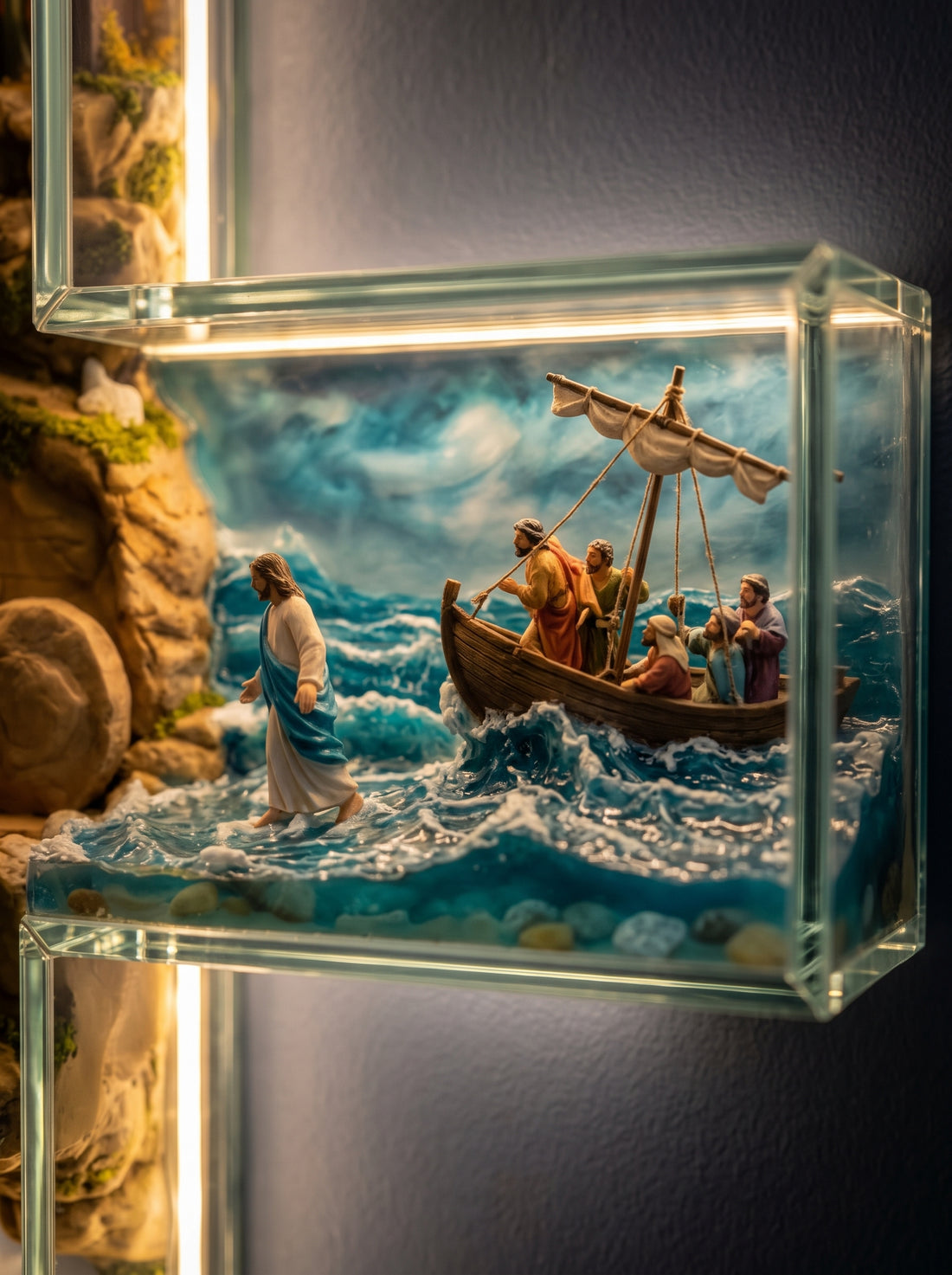 Walking on Water scene inside the glass cross