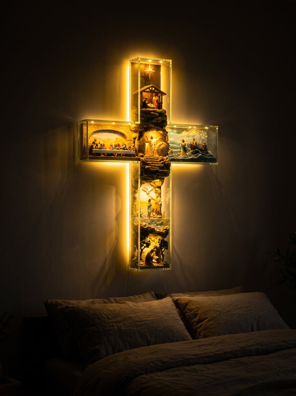 The same cross glowing at night
